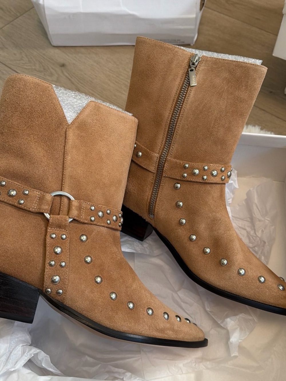 SCHUTZ Tan Suede Studded Ankle Boots - Picture 2 of 3